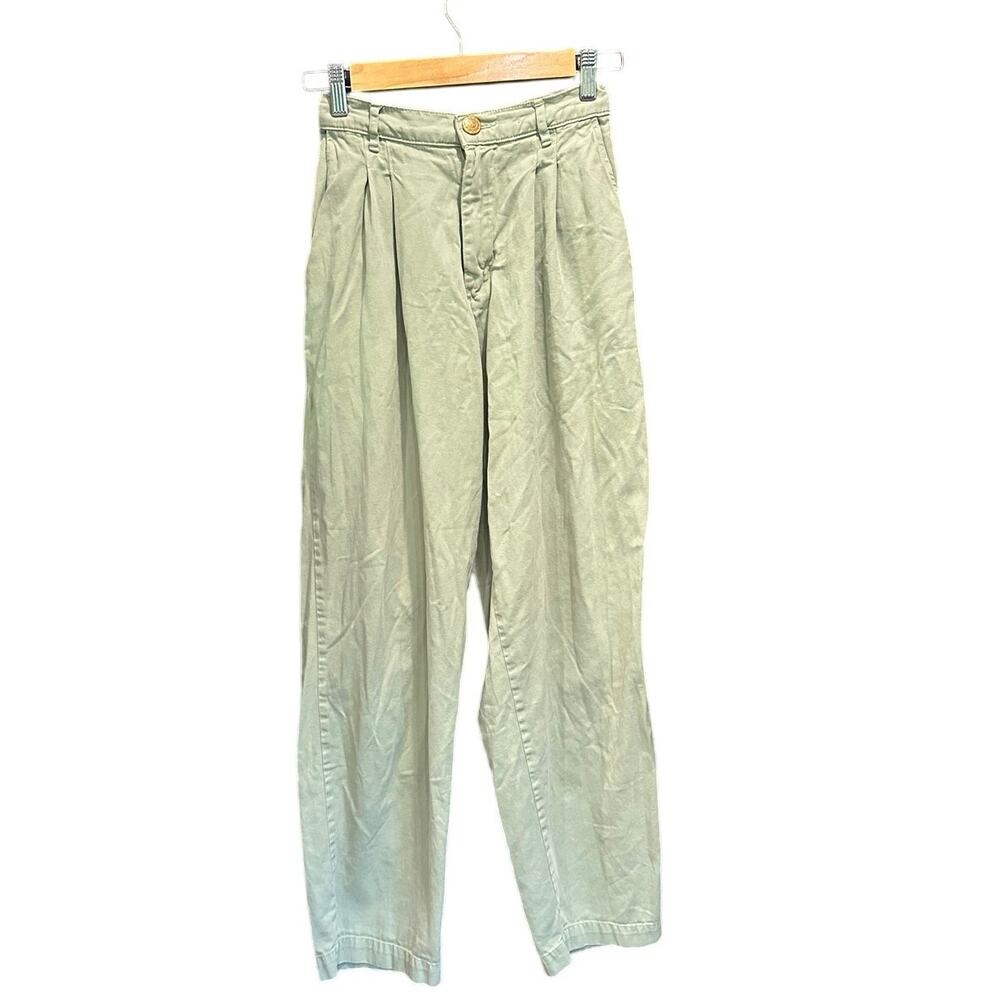 Big Bud Press Sage Green Pleated High Waisted Wide Leg Pants XXS - Picture 2 of 8
